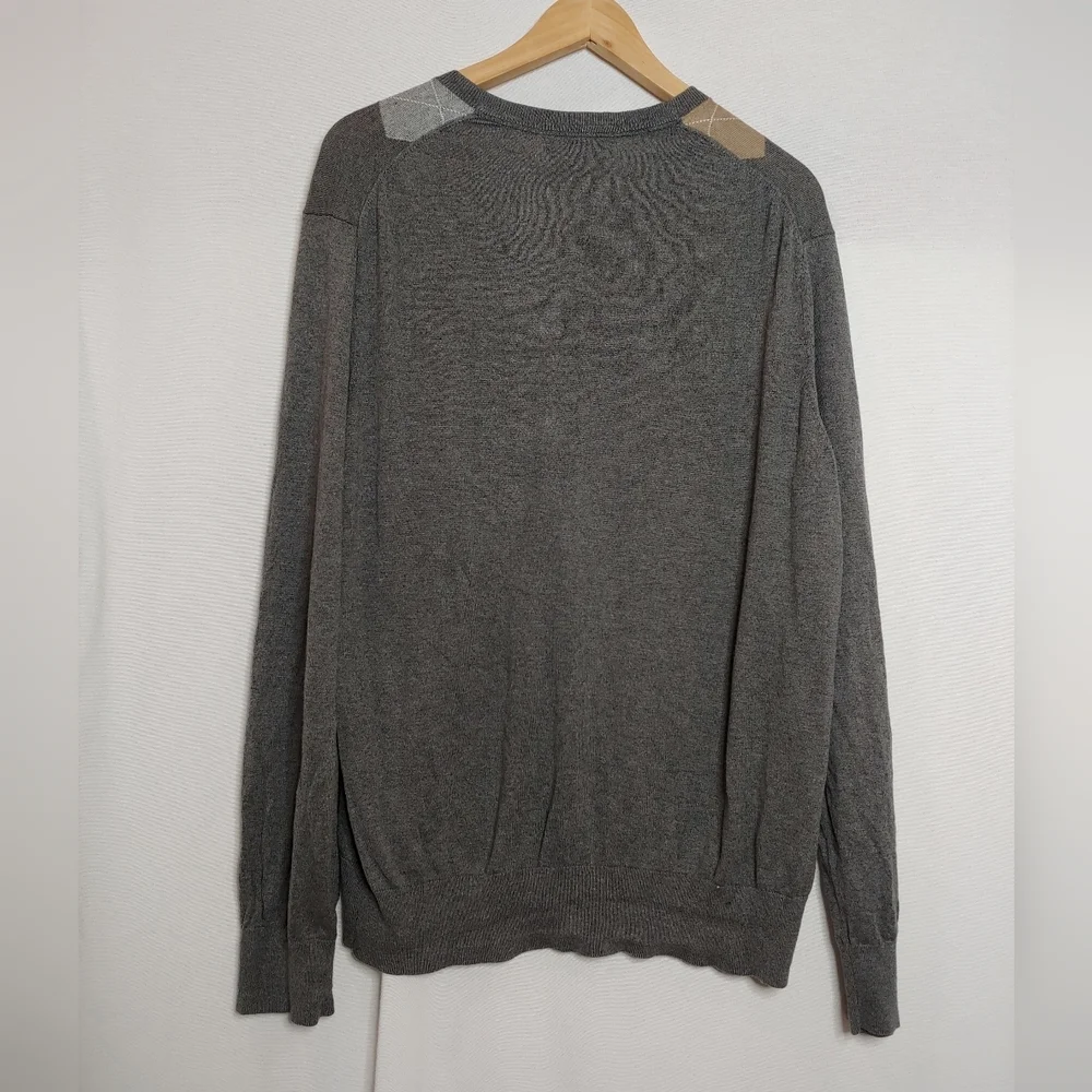Banana Republic Argyle Pullover Sweater Gray Tan Cream Silk Cotton‎ Cashmere XL